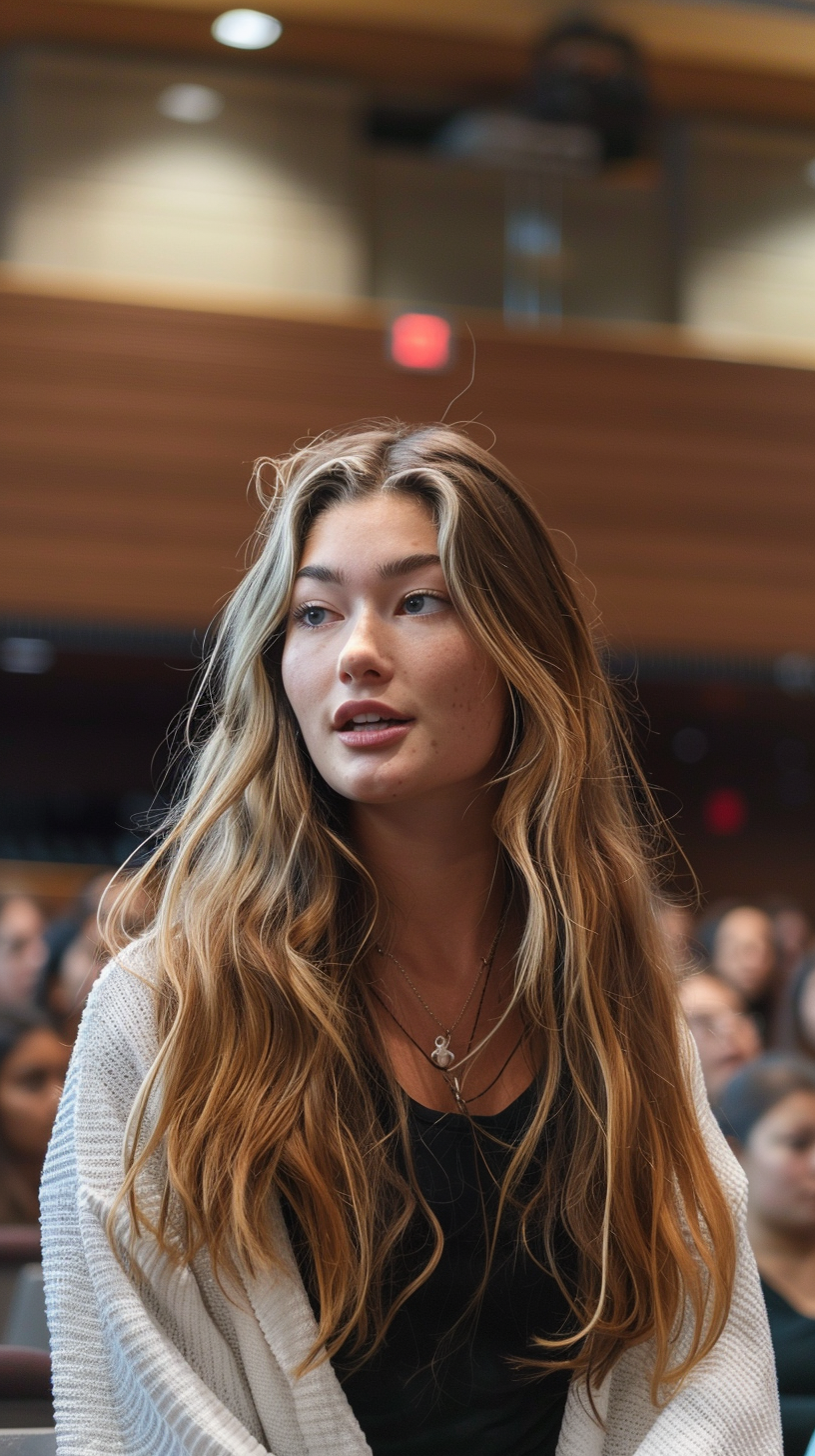 Keyword-rich Plus Size 28-Year-Old Woman Speaking to Students in Theater