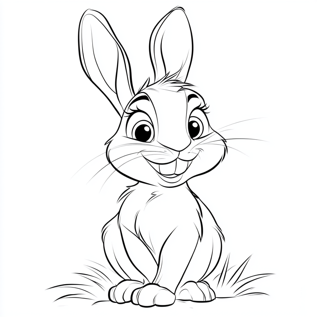 Kid's coloring page, cute rabbit in Disney style.