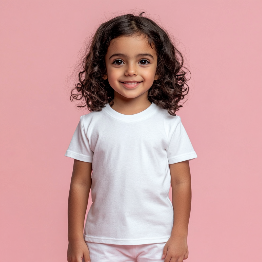 Kid's white t-shirt and shorts mockup on girl.