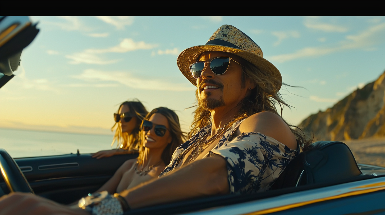 Kid Rock Driving Down Coast With Beautiful Women.