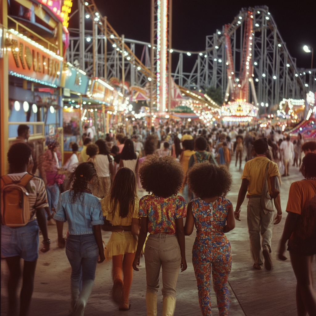 Kids Enter 70s Amusement Park at Night