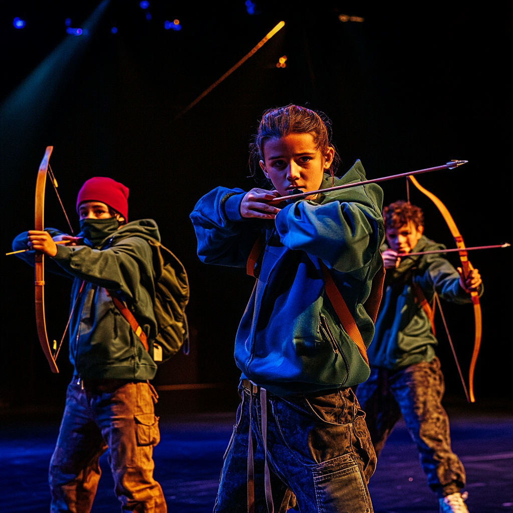 Kids and teens perform futuristic Robin Hood play.