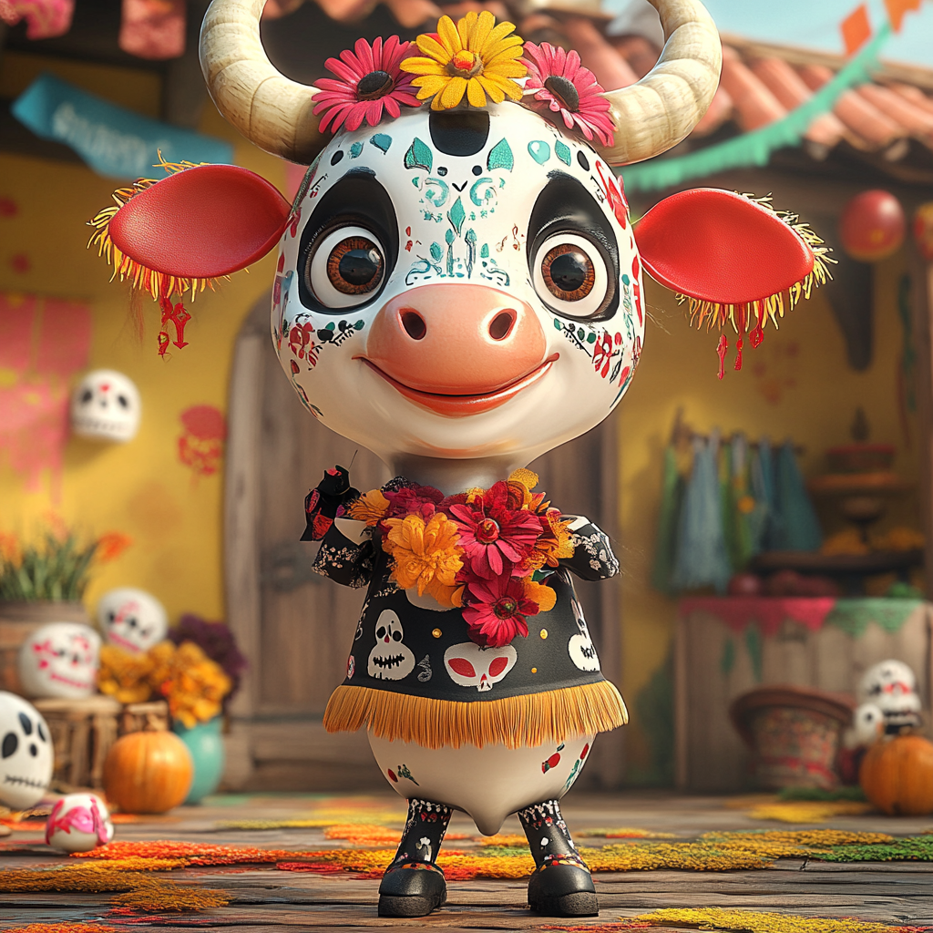 Kids submit info for Dia de Muertos with 3D cow.