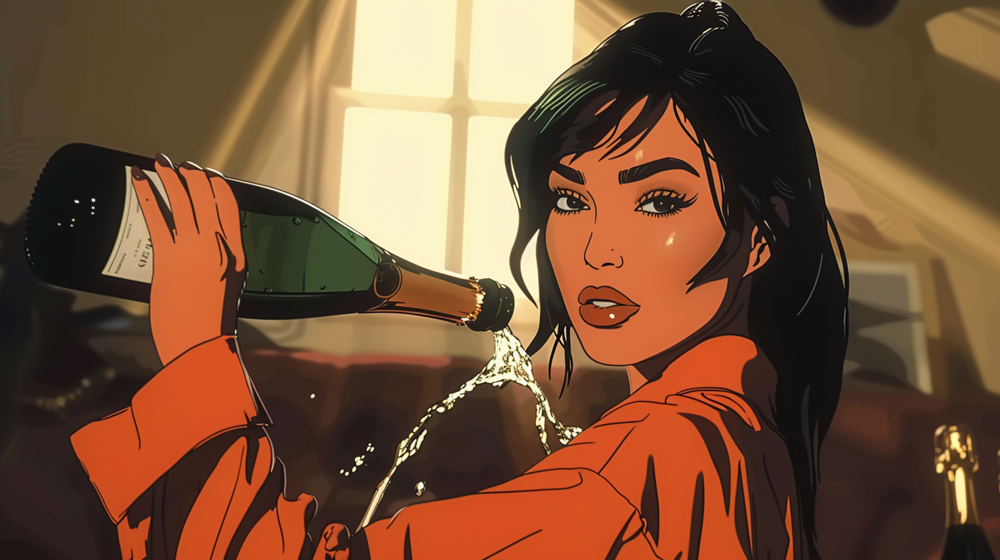 Kim Kardashian depicted in Studio Ghibli style animation.