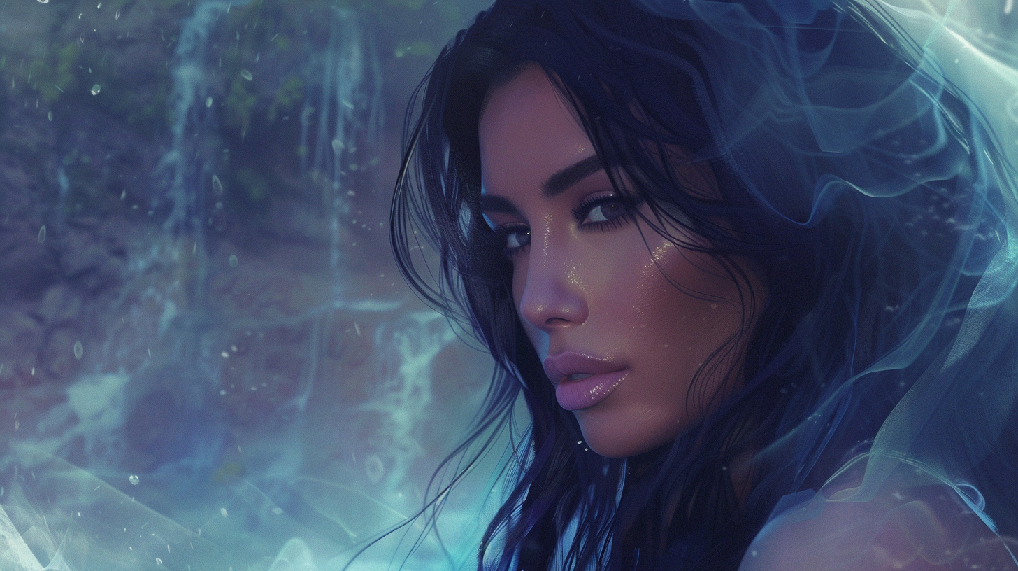 Kim Kardashian in Studio Ghibli style portrait.