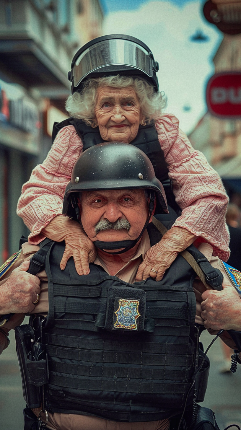 Kind Policeman Carries Happy Grandma Through Streets