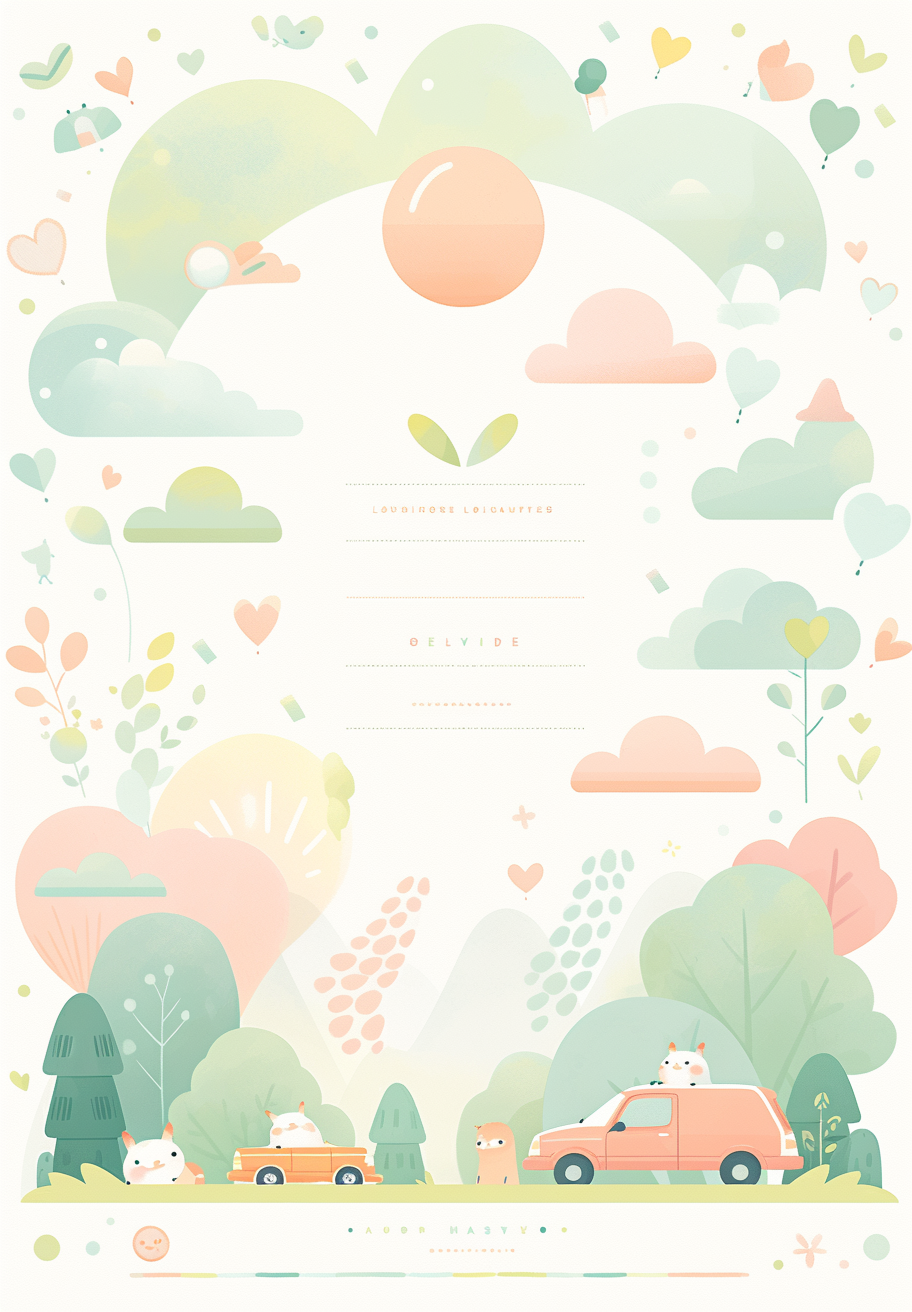 Kindergarten newsletter design with pastel colors, cute illustrations.