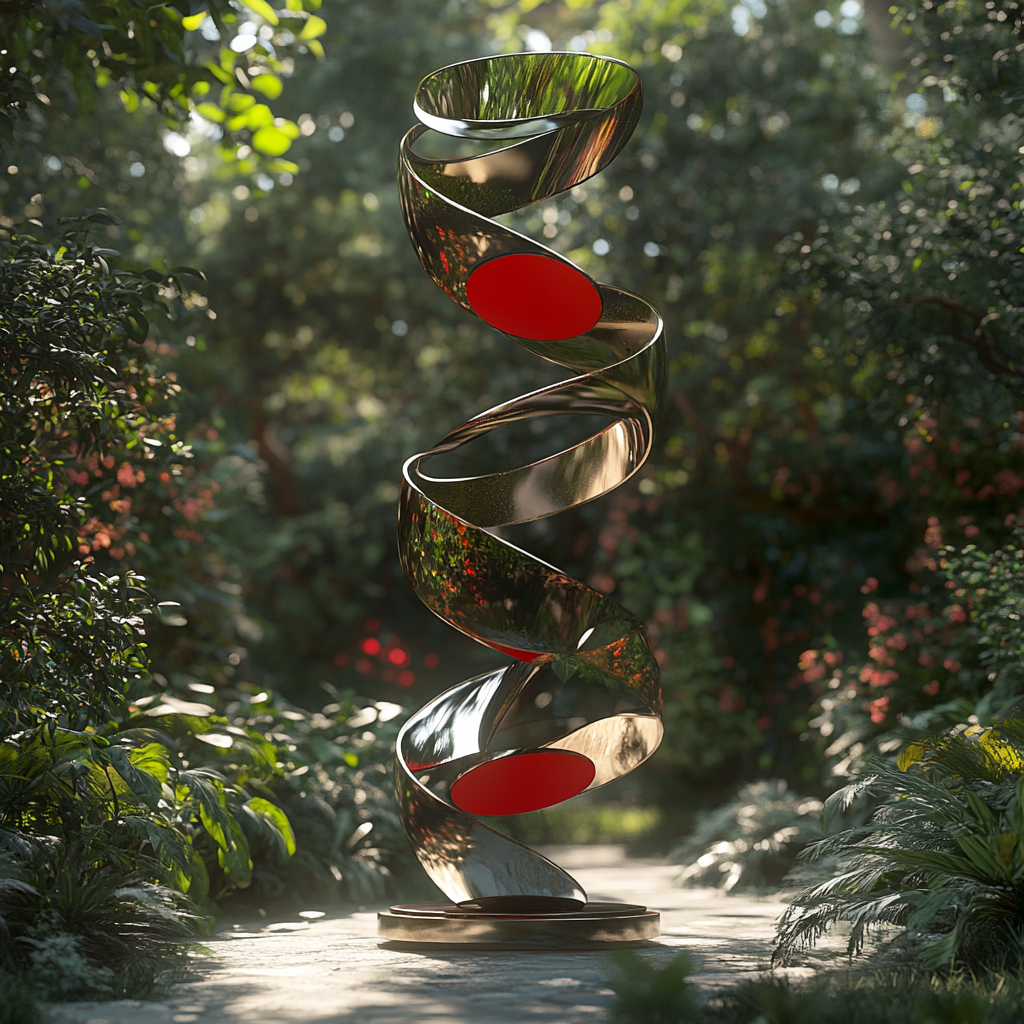 Kinetic Metal Sculpture on 100cm Pedestal in Garden