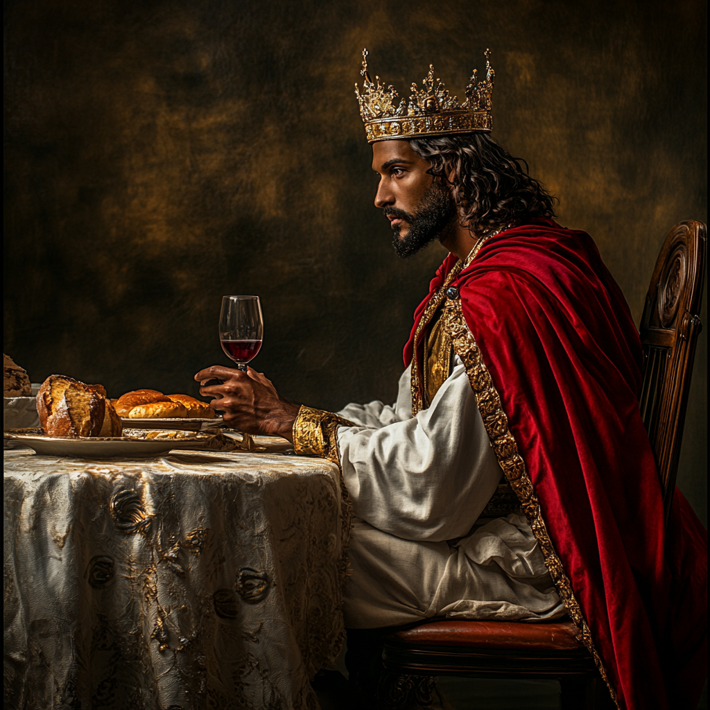 King Jesus Waits for Guest with Bread, Wine