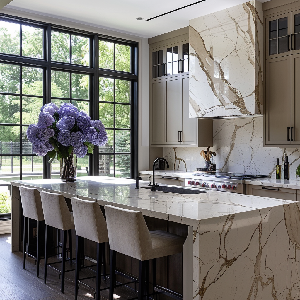 Kitchen with modern luxury, organic feel, and elegant design.