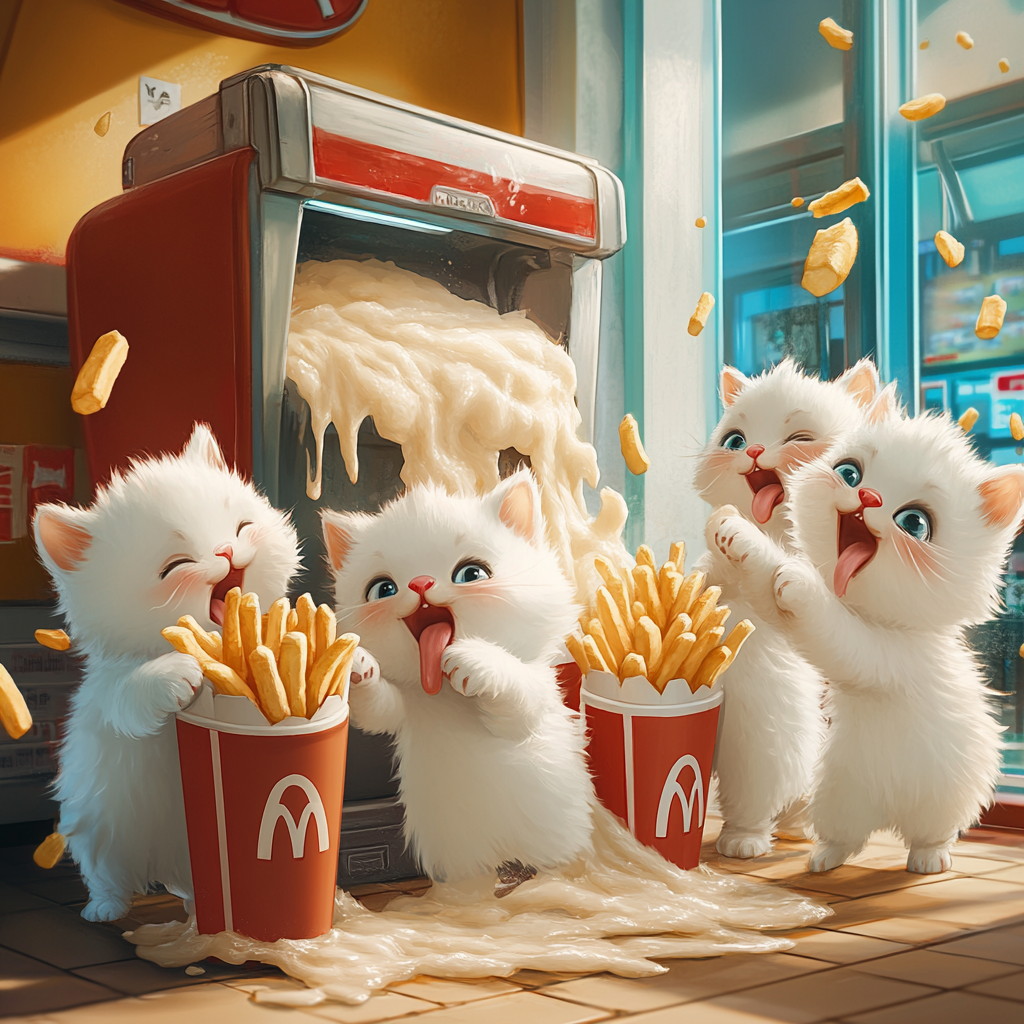 Kittens Making Mess at McDonald's with Ice Cream