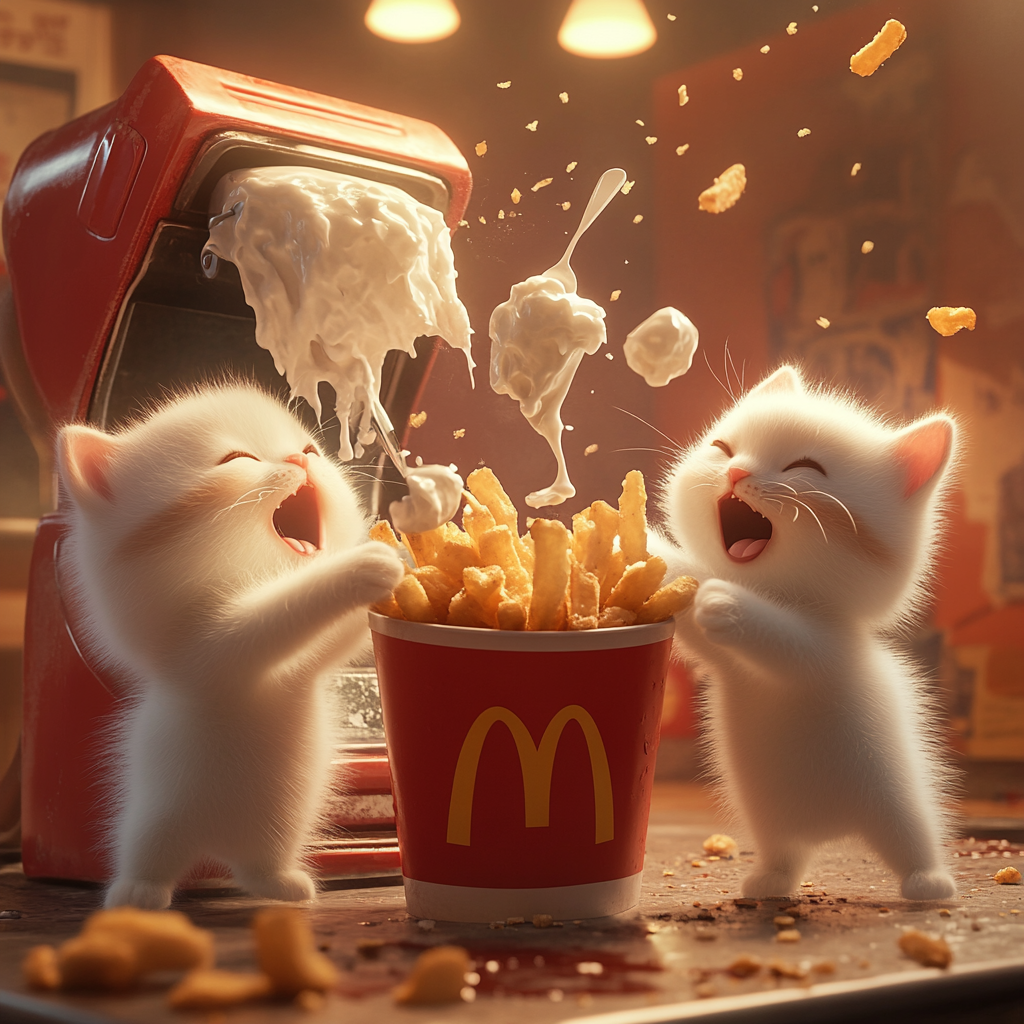 Kittens Making Mischief with McDonald's Fries, Ice Cream