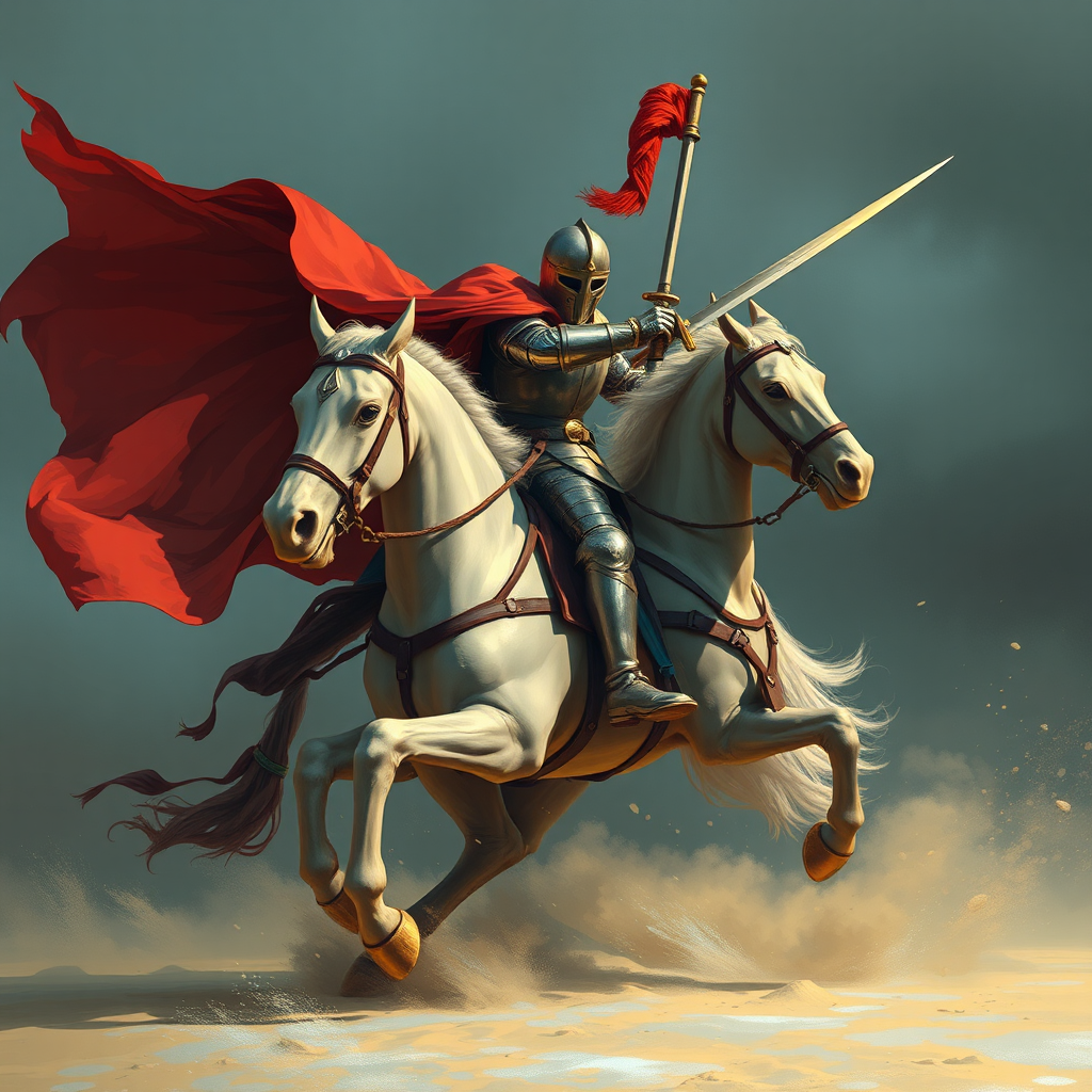 Knight fighting on horseback in battle