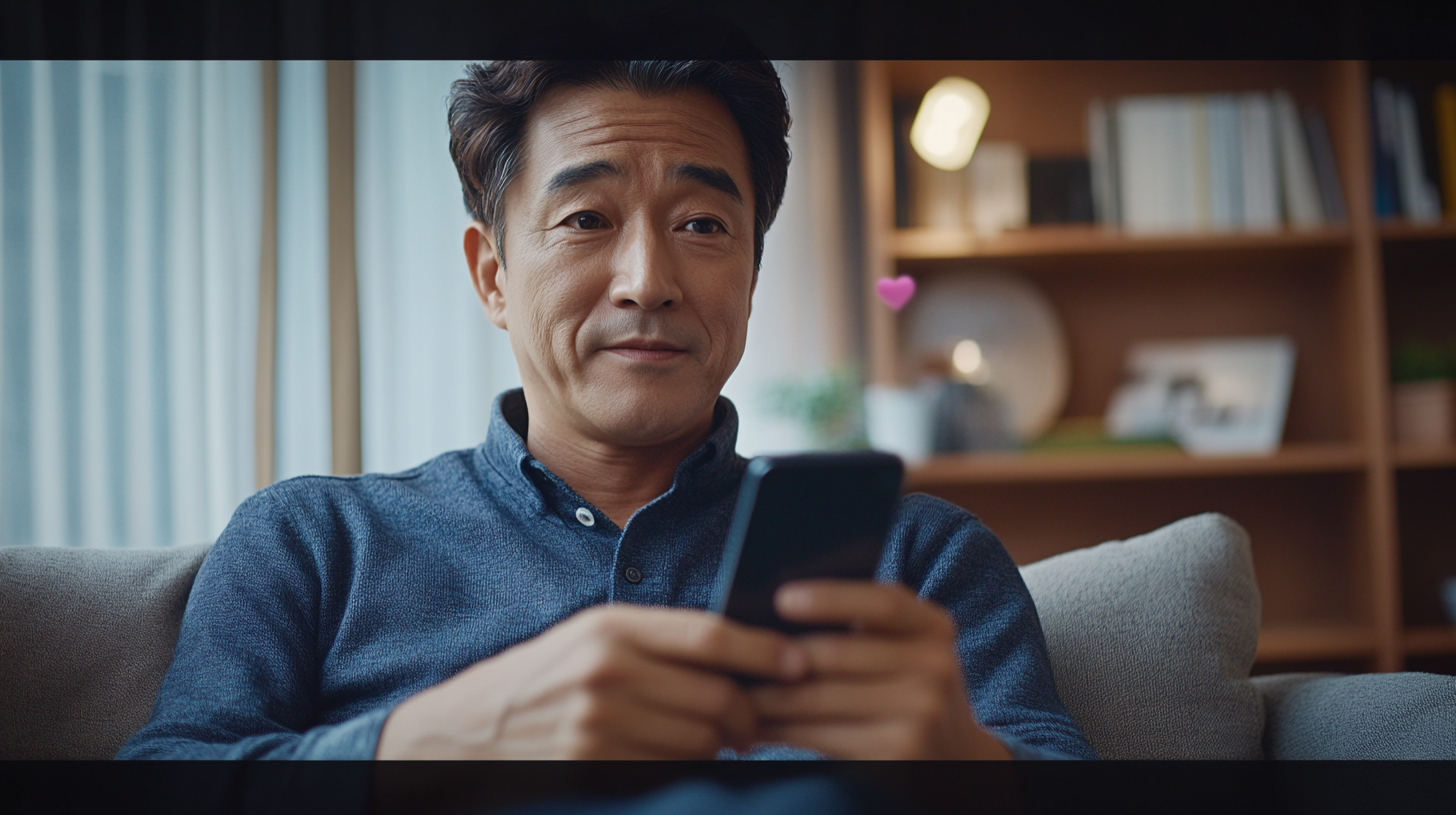 Korean Man Watching Live Golf Voucher Broadcast On Smartphone