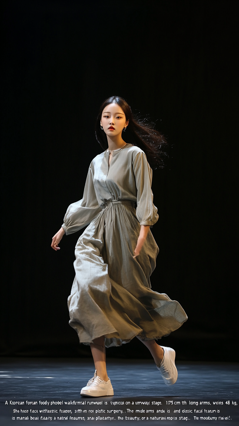 Korean model with long limbs and natural beauty walking.