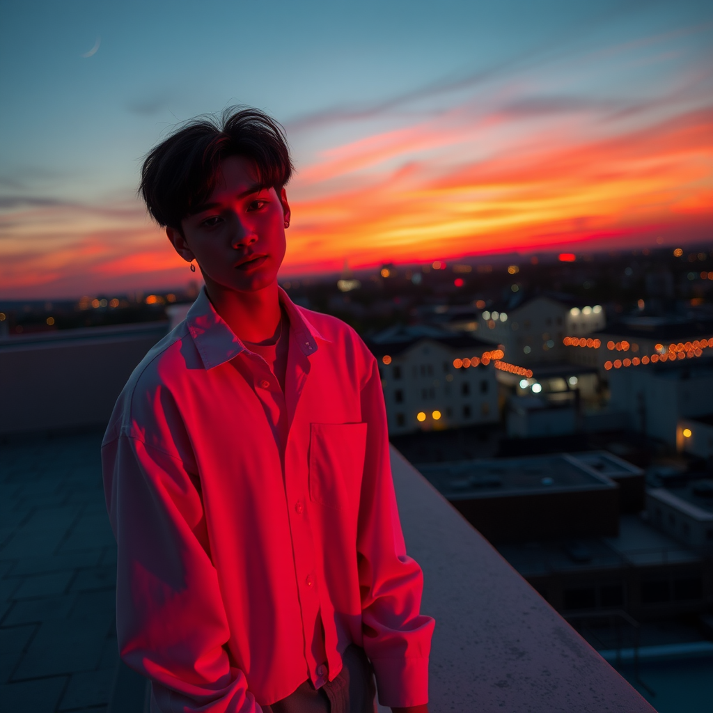 Kpop Male Idol Dynamic Sunset Rooftop Photos