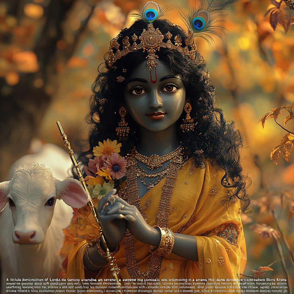 Krishna's Serene Meadow Scene at Sunset