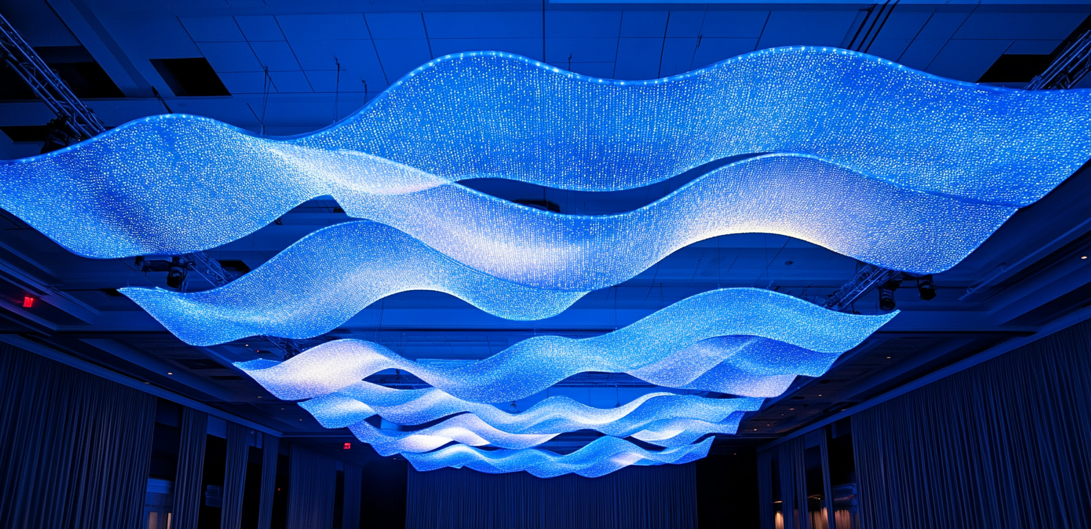 LED lights on ceiling shaped like waves