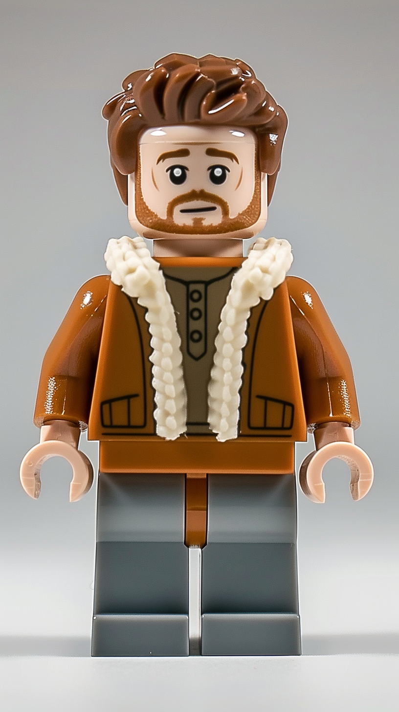 LEGO man with square face, strong jawline, brown beard.