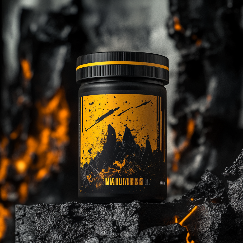 Label design for intense pre-workout in a harsh world.