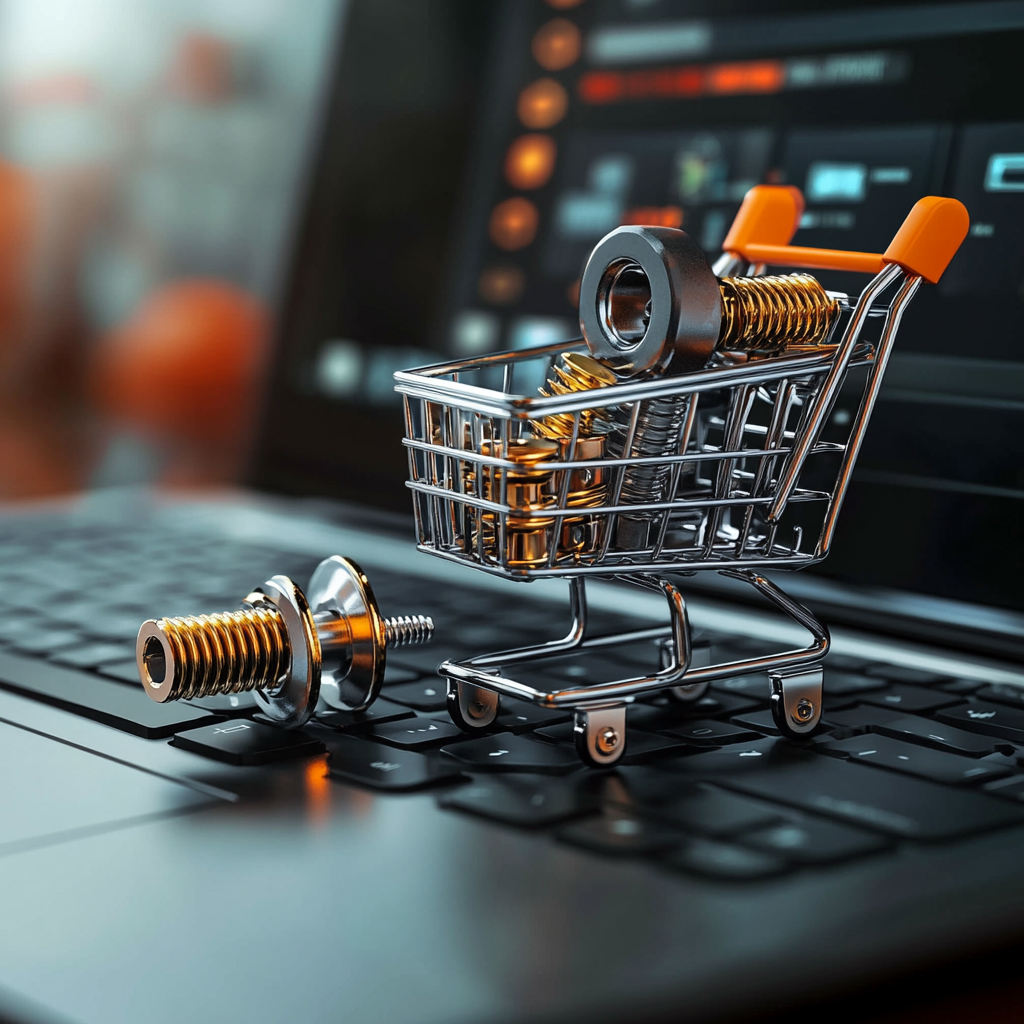 Laptop with Shopping Cart and Bolt E-commerce Scene