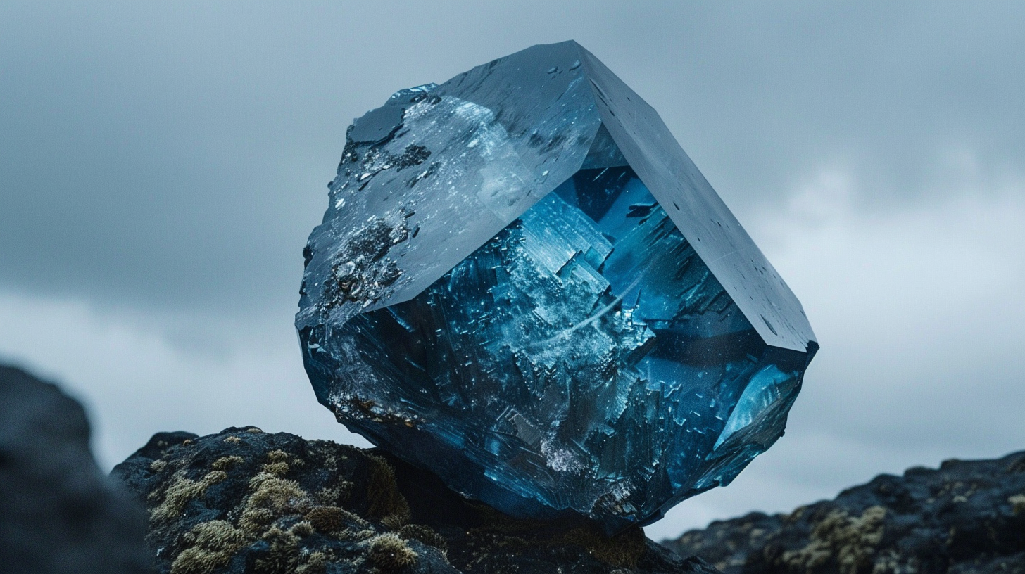 Large Blue Diamond Shaped Rock Falling with Fiery Trail