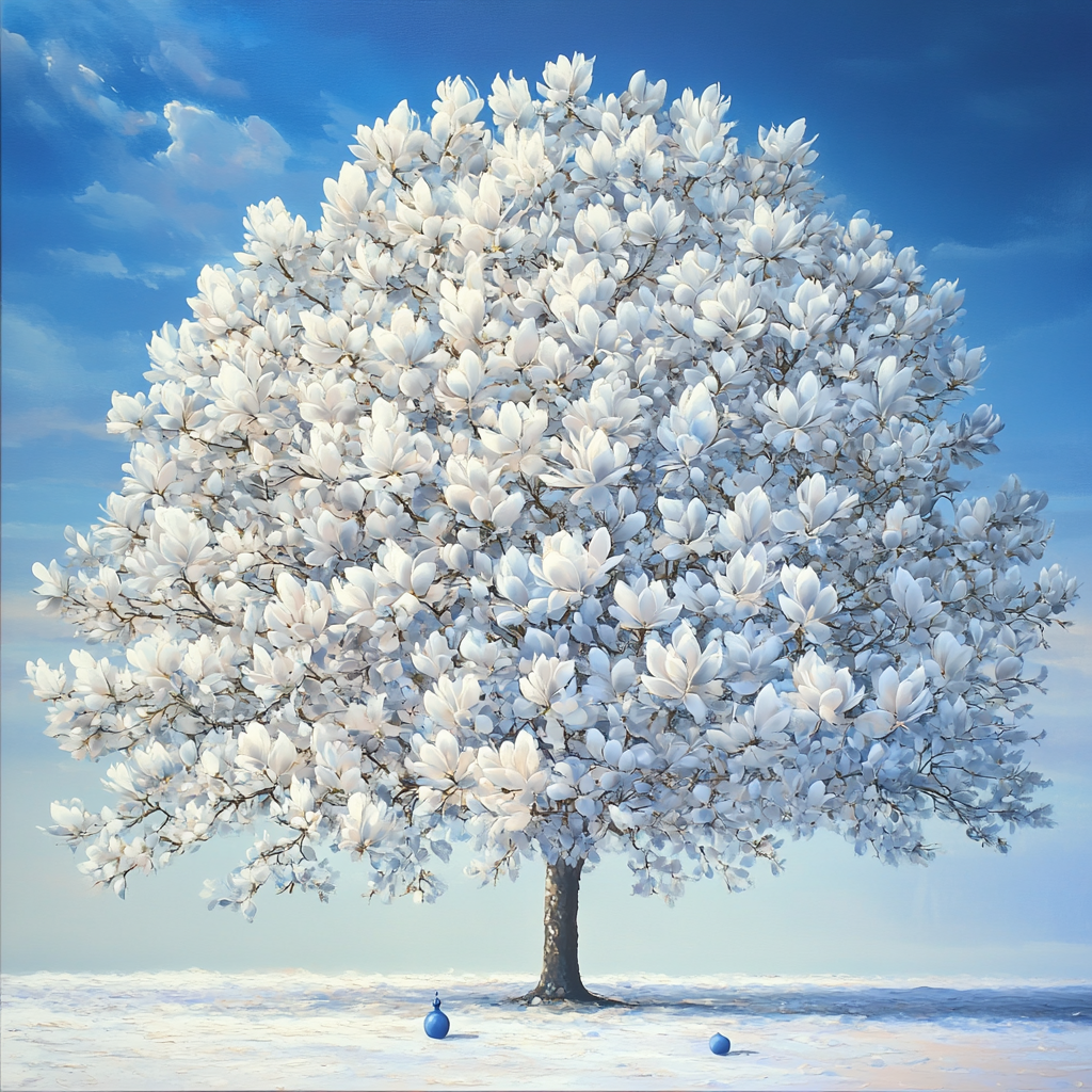 Large Snow-White Tree Full of Magnolia-Like Flowers 