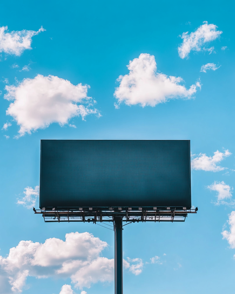 Large blank billboard against blue sky with lights, 4:5 ratio