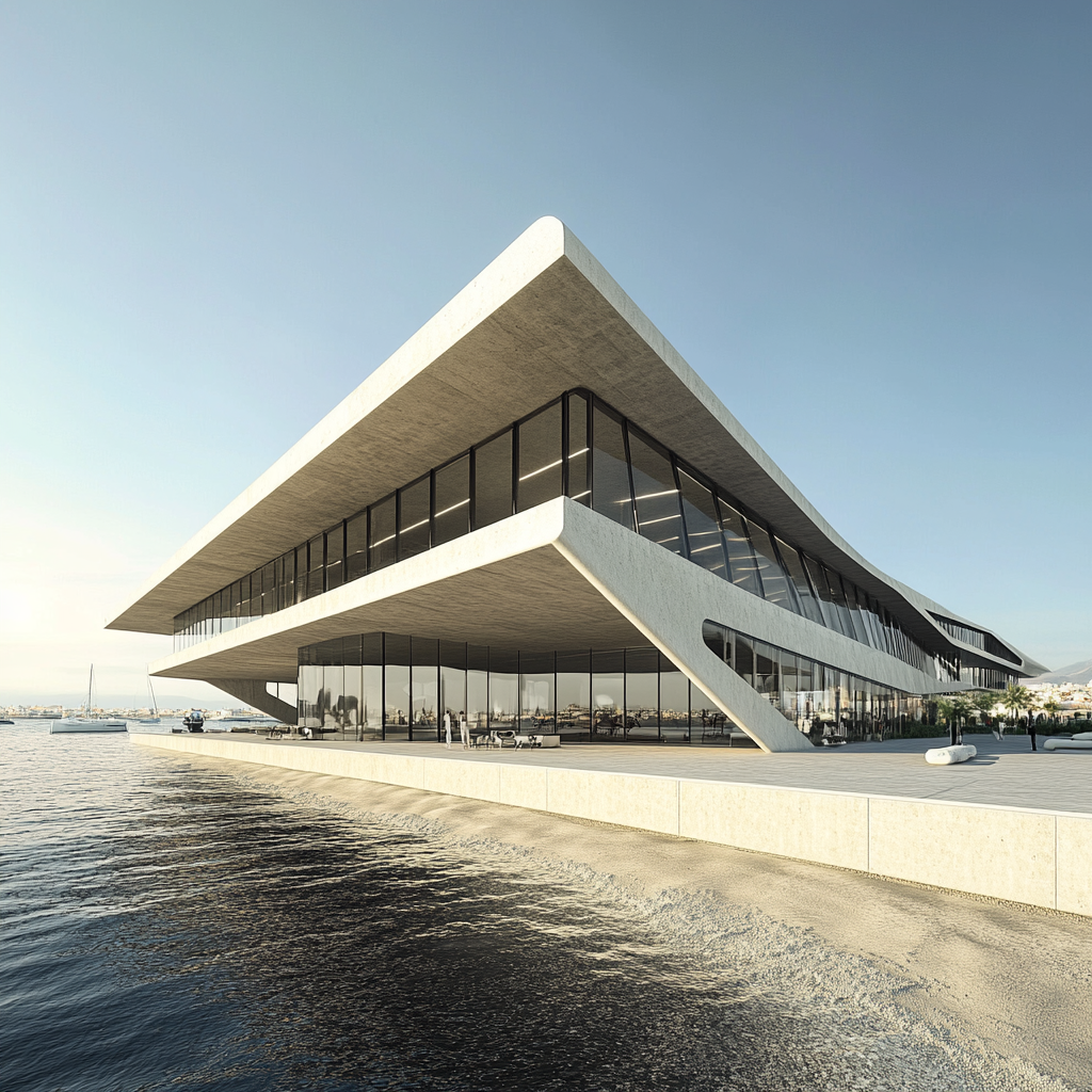 Large geometric sailing club with open spaces for socializing.