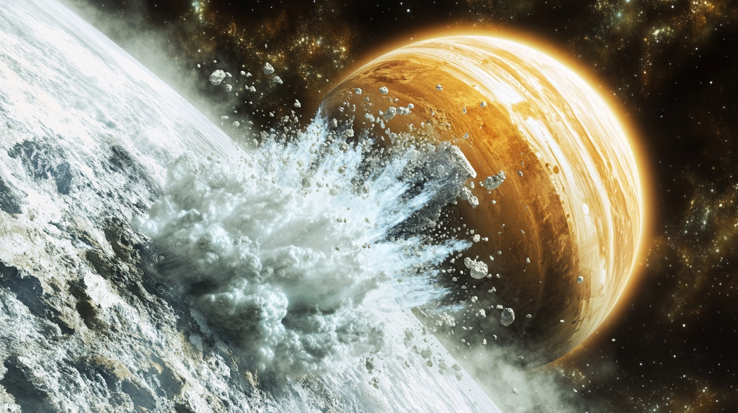 Large icy gas planet hit by smaller rocky planet