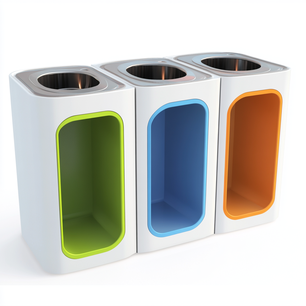 Large smart trash can with four paths for categories.