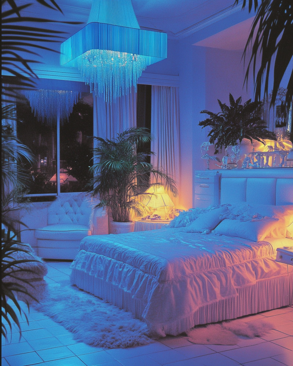 Late 1980s style magazine featuring large bedroom interior.