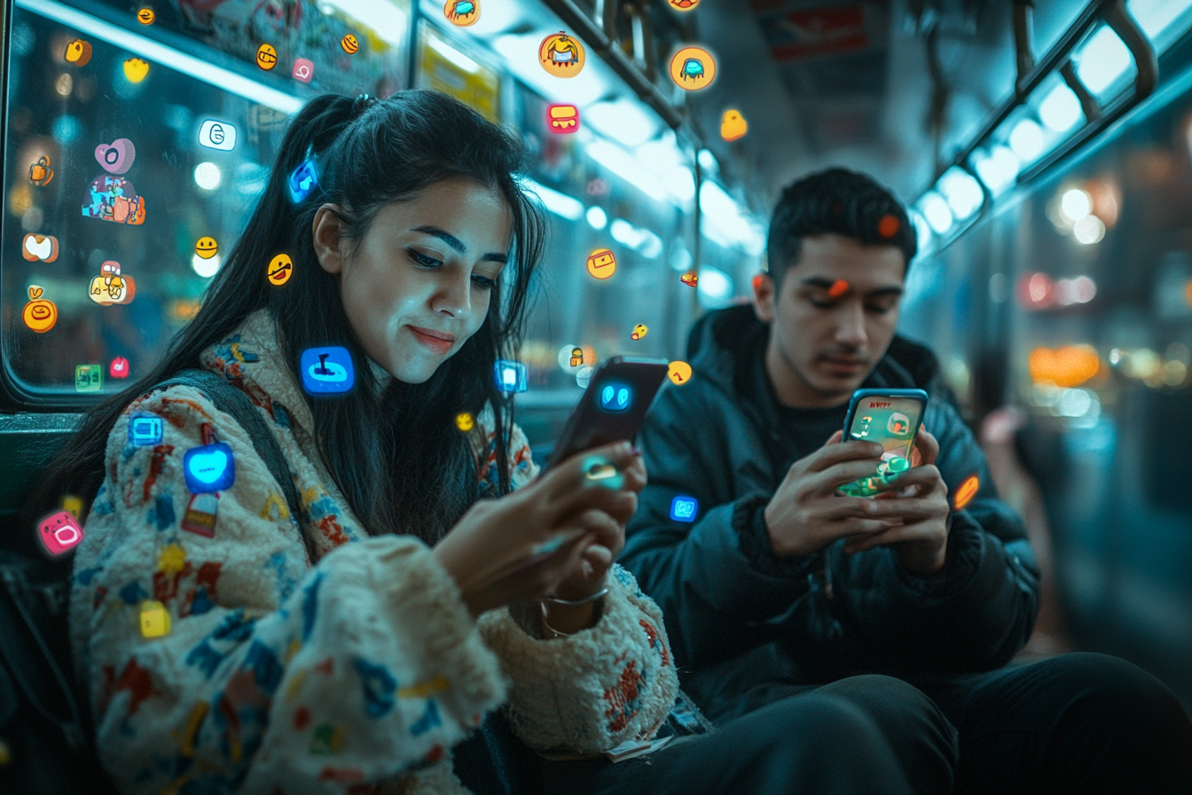 Latin American Couple using Smartphone in Mexico City