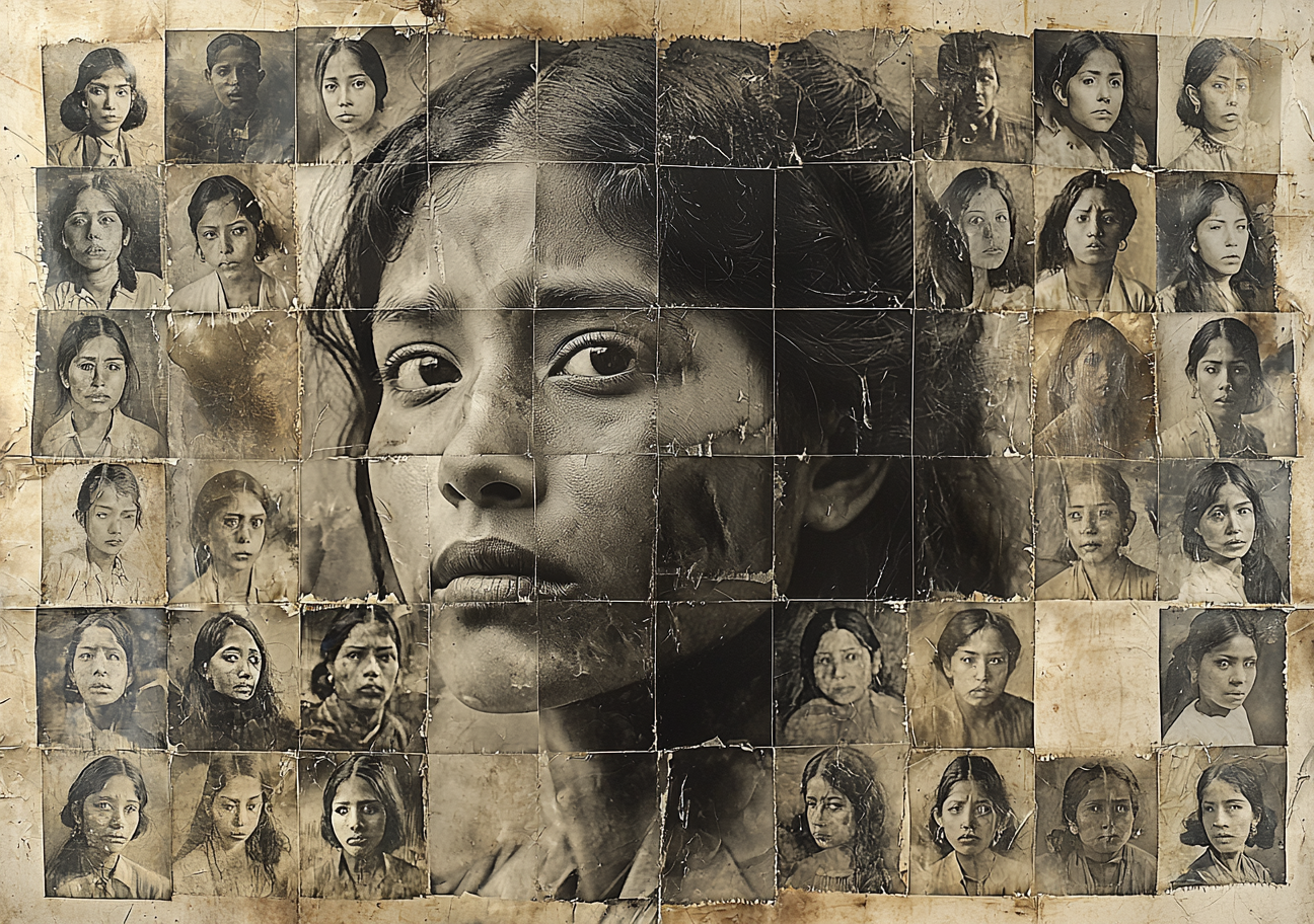 Latin American women cry in photo collage artwork