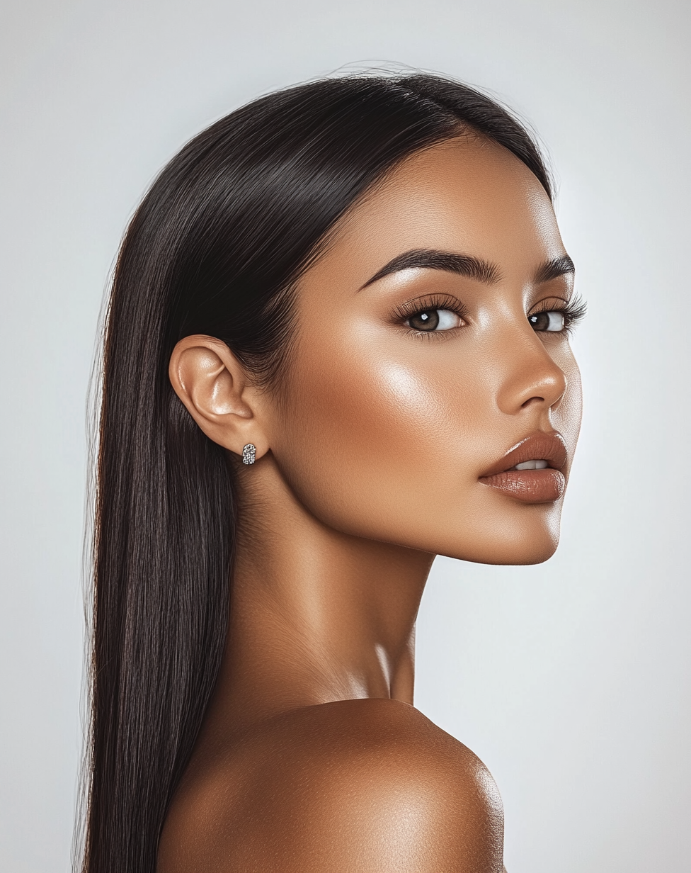 Latina beauty wearing earrings in headshot photo