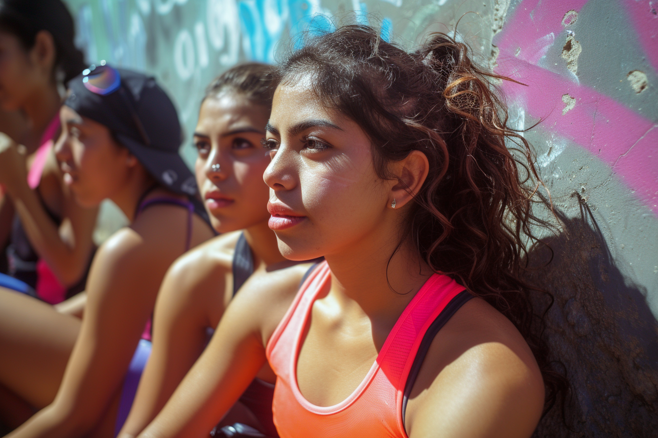 Group of Latina girls after marathon