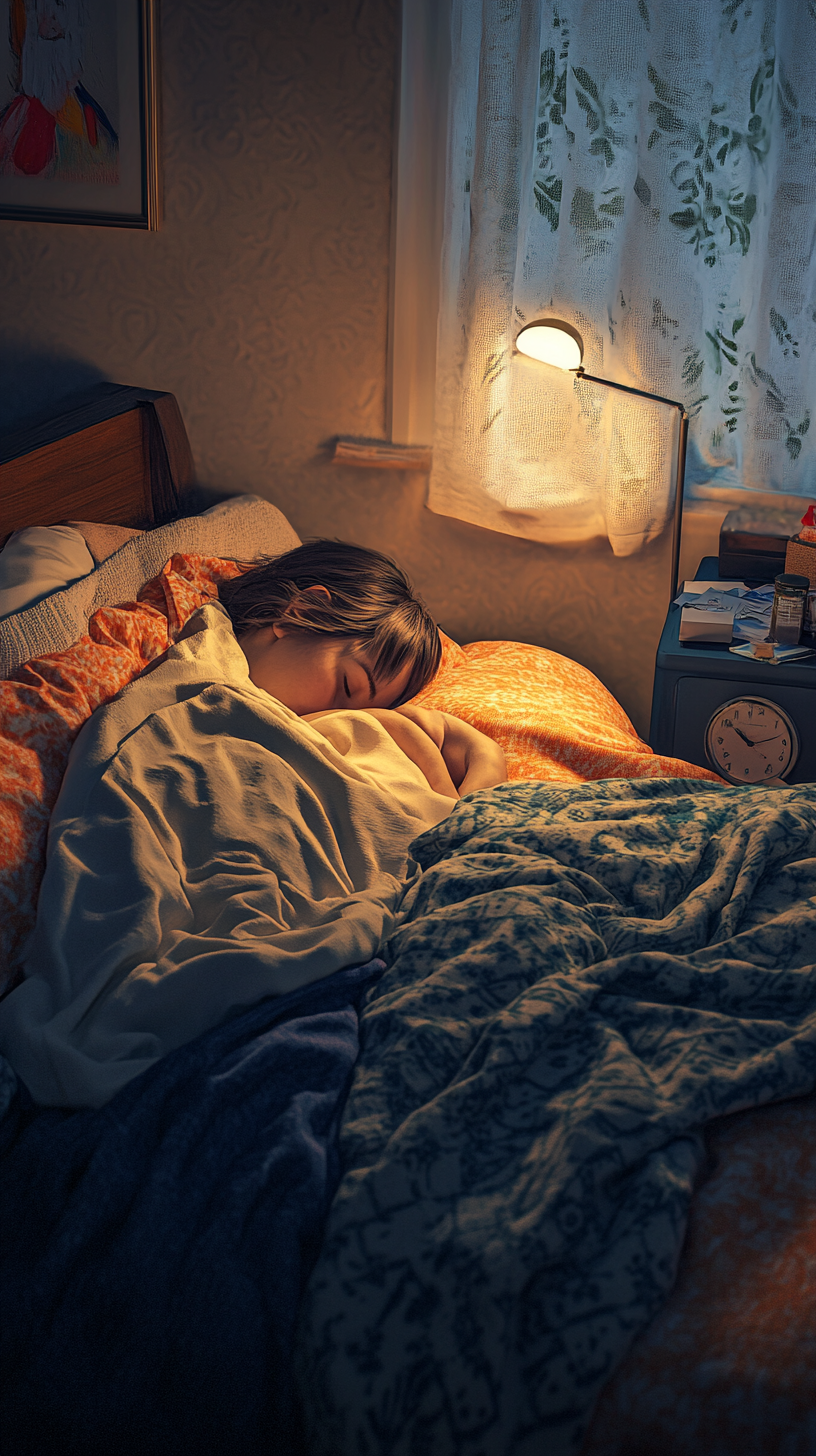 Lazy person in cozy bed surrounded by blankets and pillows.