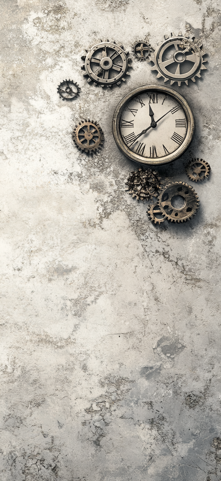 Leadership Time: Clock and Gears On Concrete