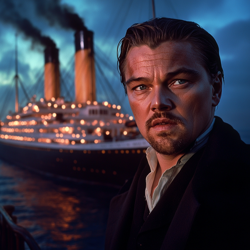 Leo DiCaprio in Titantic in 1950s Panavision movie