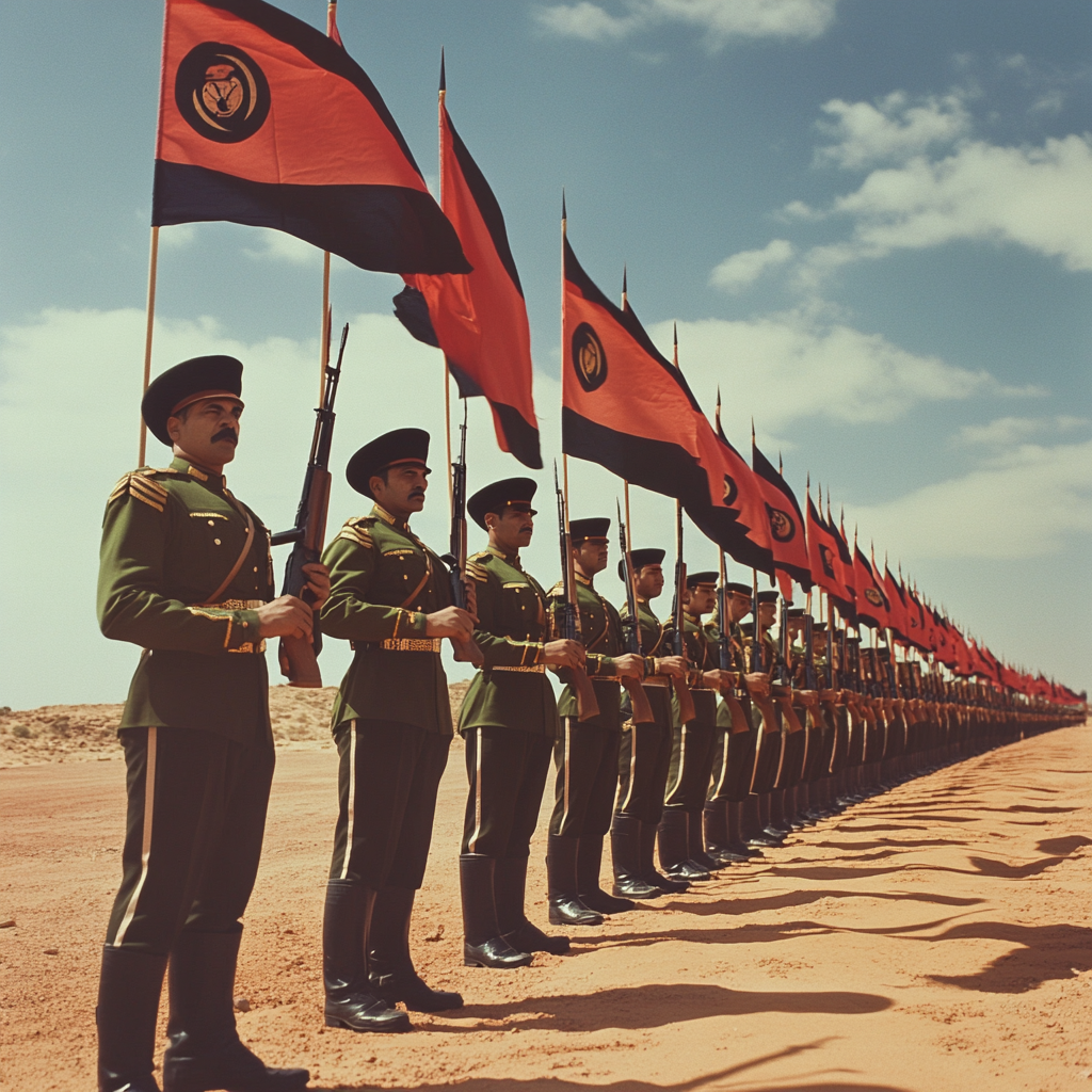 Libyan Guards Holding Rifles and Flags