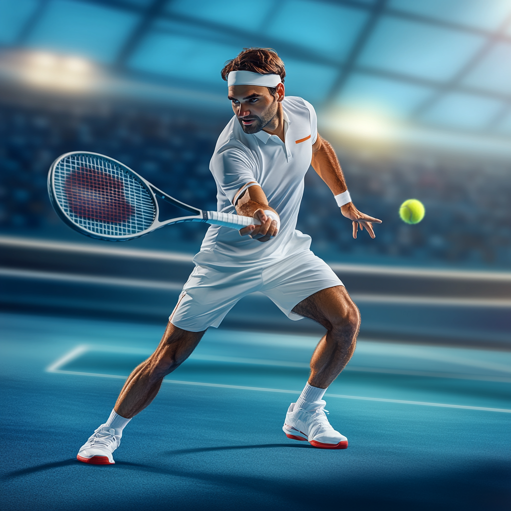 Lifelike image of determined tennis player in action.