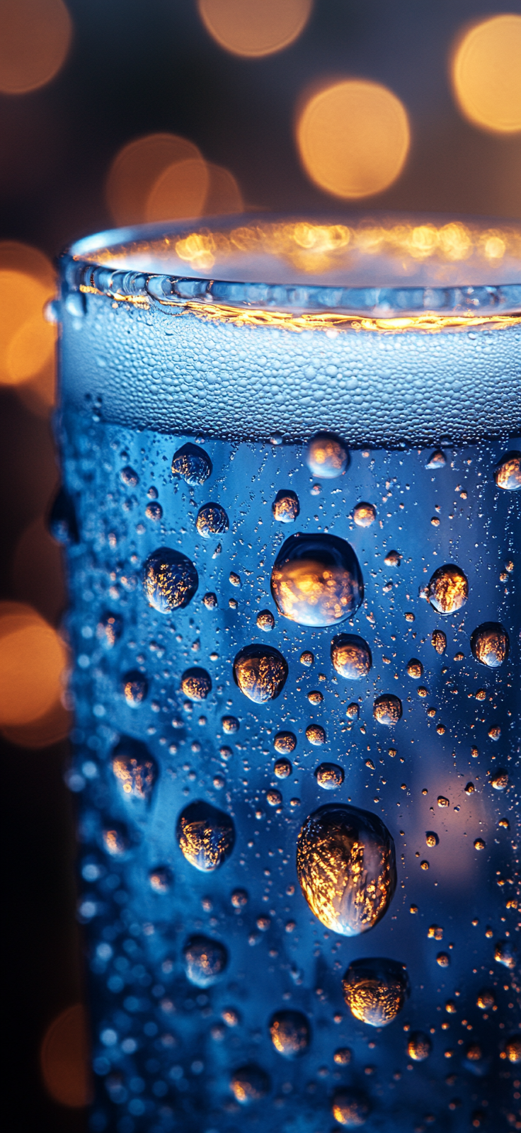 Light blue beer foam with water droplets, high resolution.