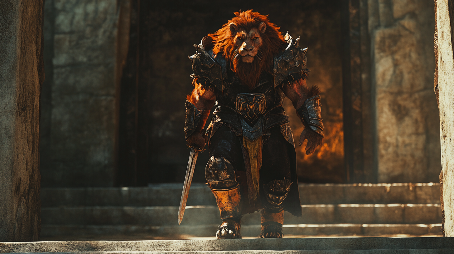 Lion Man Barbarian in Dark Fantasy Armor