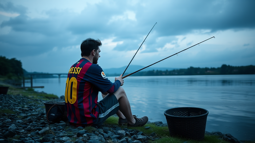 Lionel Messi Fishing in Barcelona Jersey by Riverside.