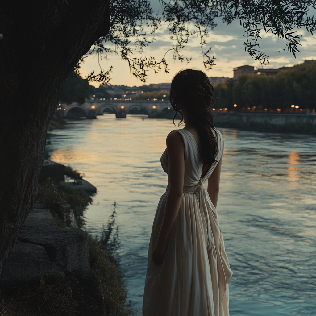 Livia Valeria Reflects at Tiber River Sunset