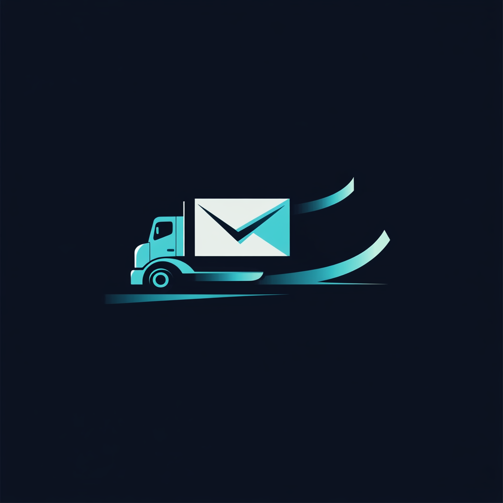 Logo for shipping company with envelope on truck.