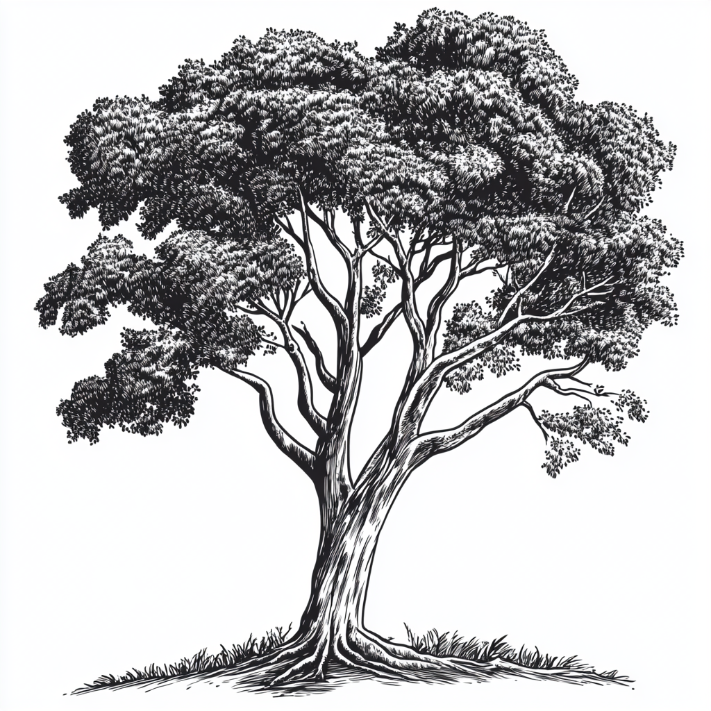 Logo illustration of an Australian Gum tree with shading.