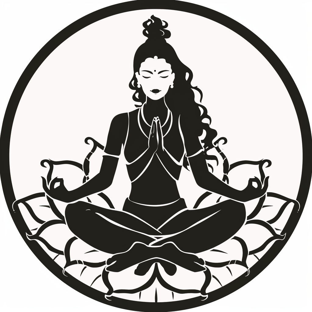 Logo vector of meditating woman - Hindi connection, circle design.