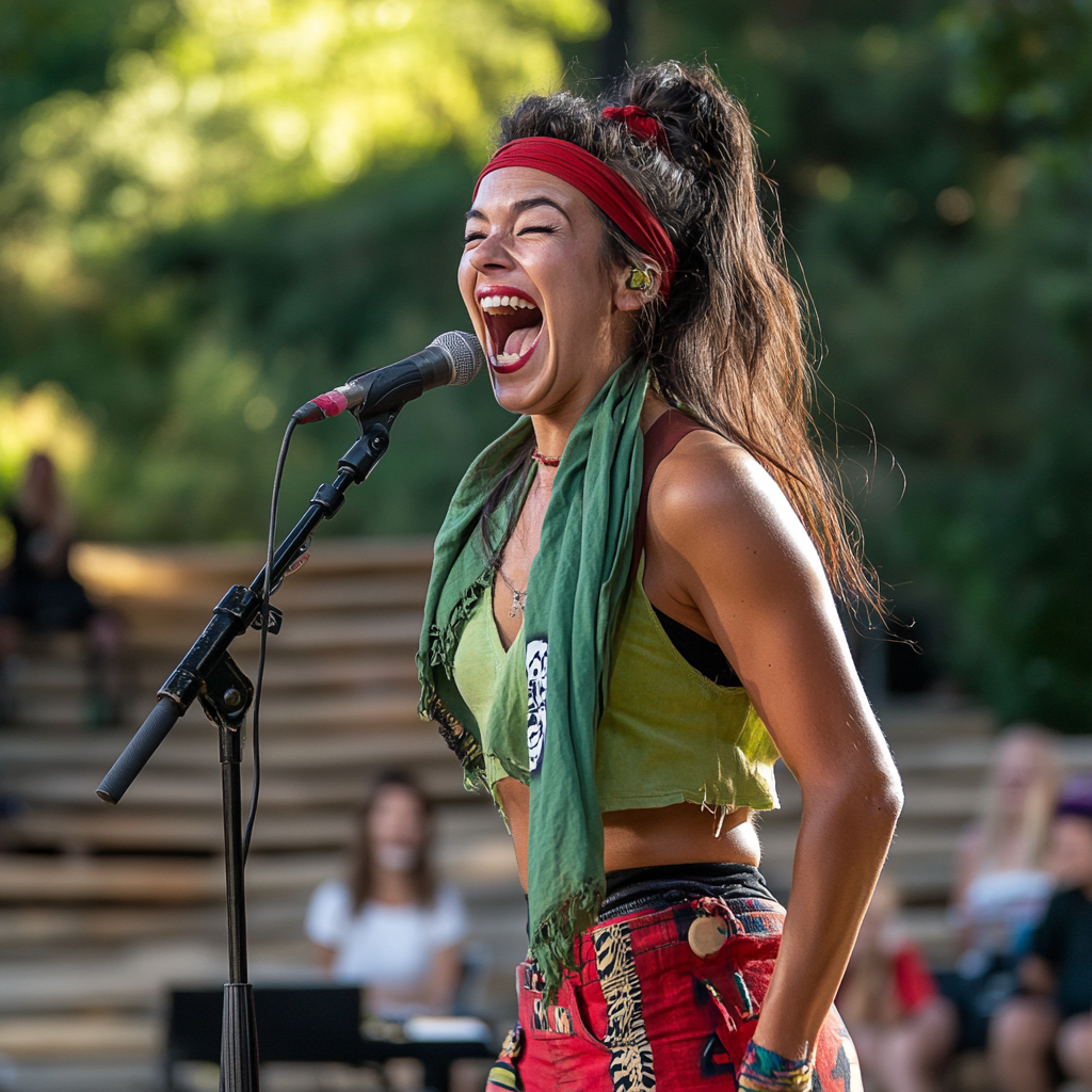 Lona Maher Sings Joyously in Rugby Gear Outdoors