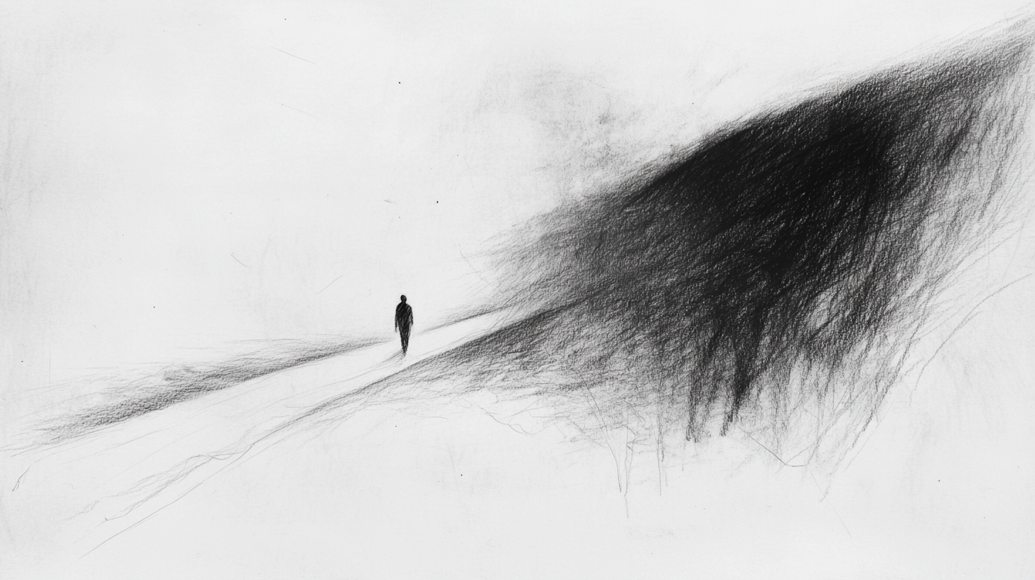 Lonely Figure Walking Along Endless Path Sketch